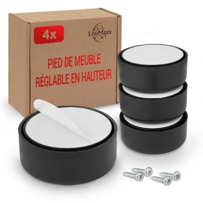 Afbeelding van LouMaxx In hoogte verstelbare meubelpoten, meubelpoten Ø 53,5 mm van kunststof, hoogwaardige meubelverhogers om te lijmen of schroeven, set 4 zwarte schuifpoten, incl