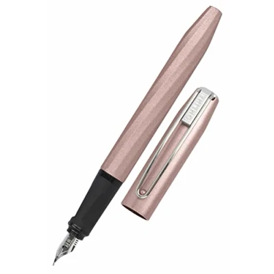 Afbeelding van ONLINE Slope vulpen met metallic patroon, roze, ergonomische handgreep, hoogwaardige iridiumveer, standaard inktpatronen, blauw combipatroon, voor school en