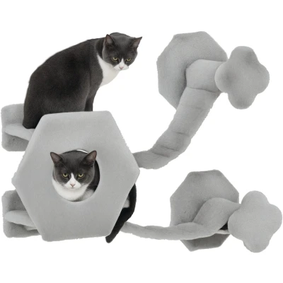 Afbeelding van PawHut Katten Klimmuur Spaanplaat 154L x 30B 38H cm Lichtgrijs