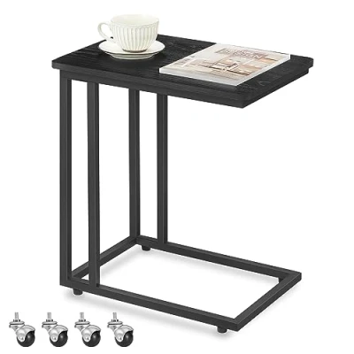 Afbeelding van Bijzettafel met wielen C vormig in ebbenhoutzwart