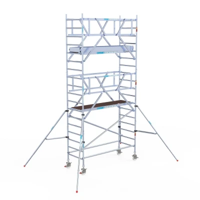 Afbeelding van Professionele aluminium rolsteiger 0.90x2.50x6.2m werkhoogte dubbele voorloopleuning