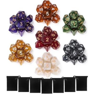Afbeelding van TIDEVAN Polyhedrische dobbelstenen, 49 delig, veelvlakkig, herbruikbaar, tafelspel met 7 zakken trekkoord, zwart, kerkers, draken, DND, RPG, tafelspellen, MTG, stuks, D4, D8, D10,