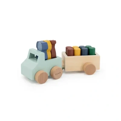 Afbeelding van Trixie Houten Dieren Auto met Aanhangwagen