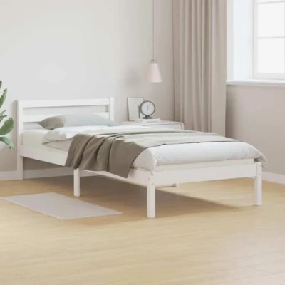 Afbeelding van vidaXL Bed Frame met Hoofdbord Wit 100x210 cm Massief Hout Grenenhout