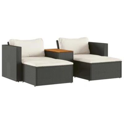 Afbeelding van 5 delige Loungeset met kussens poly rattan acacia zwart