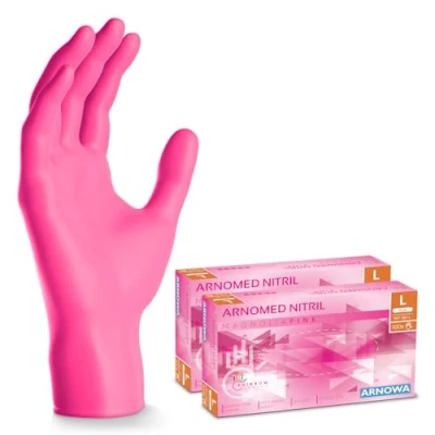 Image de ARNOMED gants jetables rose, nitrile taille L, gant jetable 200 pièces (2 boîtes), en non poudrés &amp; sans latex, cuisine, a usage unique XS, S, M, L XL