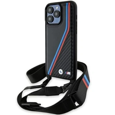 Afbeelding van BMW Backcase hoesje geschikt voor iPhone 15 Pro Max Effen Zwart Kunstleer