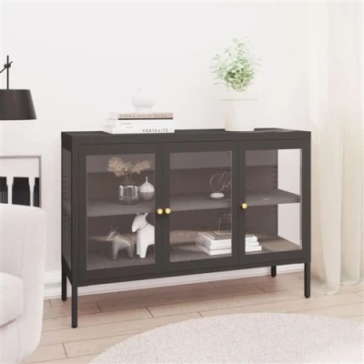 Afbeelding van Dressoir 105x35x70 cm staal en glas antracietkleurig