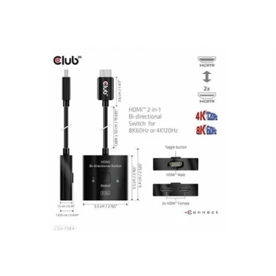 Image de Club 3D CSV 1384 Commutateur vidéo/audio 2 en 1, bi directionnel x HDMI de bureau