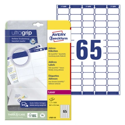 Image de Avery Mini Etiquette Laser 38,1x21,2 Boite De 1625