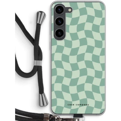 Afbeelding van Case Company® hoesje met Koord geschikt voor Samsung Galaxy S23 Plus Grid Groen Telefoonhoesje Zwart Bescherming aan alle Kanten en Over de Schermrand