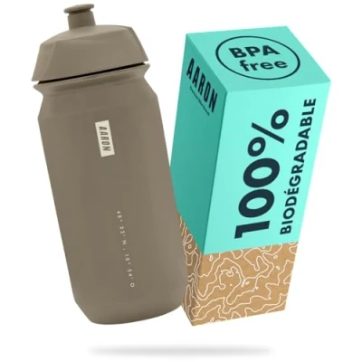 Afbeelding van AARON Eco Drinkfles, 100% biologisch afbreekbaar, 500 ml, licht en waterdicht, praktisch, BPA vrij, voor sport, fitness, wandelen, outdoor, beige