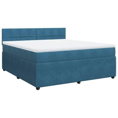 Image de vidaXL Sommier à lattes de lit et matelas bleu 180x200 cm velours