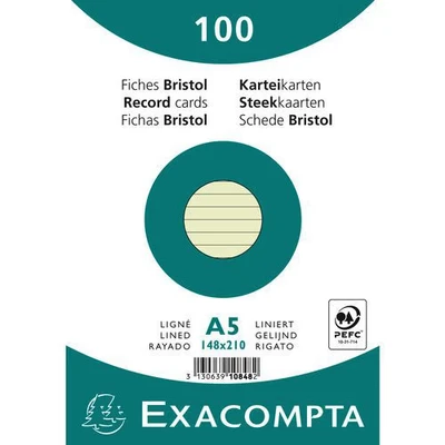 Image de Paquet 100 fiches bristol ligné non perforé 148x210mm