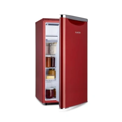 Afbeelding van Klarstein Yummy Koelkast Mini 90 Liter inhoud Vriesvak: 8 Koelkast: 82 Energielabel E 42 dB Semi automatische ontdooifunctie Incl. Lekbak Rood