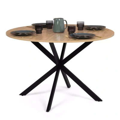 Image de Table à manger ALIX ronde 4 6 personnes pied araignée bois et noir 120 cm