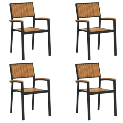 Afbeelding van vidaXL Tuinstoelen 4 stuks Stapelbaar Zwart Massief Acaciahout &amp; Metaal