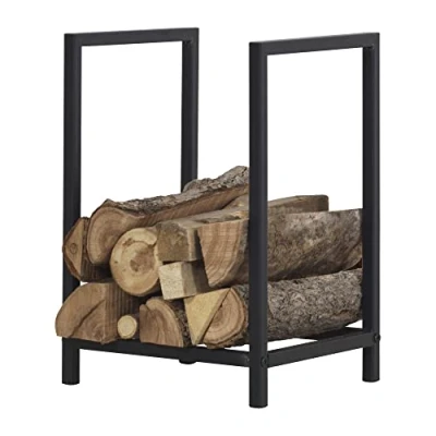 Afbeelding van [en.casa] Brandhoutrek voor binnen en buiten, houthouder, design, opbergstandaard, brandhout, gelakt staal, 40 x 30 50 cm, zwart