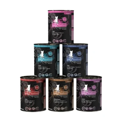 Afbeelding van catz finefood Puur Blikken 6 x 400/375 g Kattenvoer Mix I (Kip, Wild Zwijn, Kalkoen, Rund, Lam, Schaap)