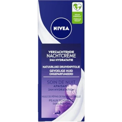 Image de NIVEA soin de Nuit Essentials 24H Hydratation Intense +Apaisant (2x50 ml), crème hydratante visage et corps, femme &amp; homme aux Pépins Raisin Réglisse