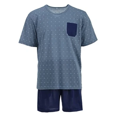 Afbeelding van LUCKY Pyjama voor heren, 2 delig, shorty, Grijs/Blauw