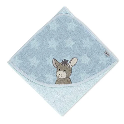 Afbeelding van Ezelbadhanddoek met capuchon, vanaf 0 maanden, 80 x cm, lichtblauw sterren