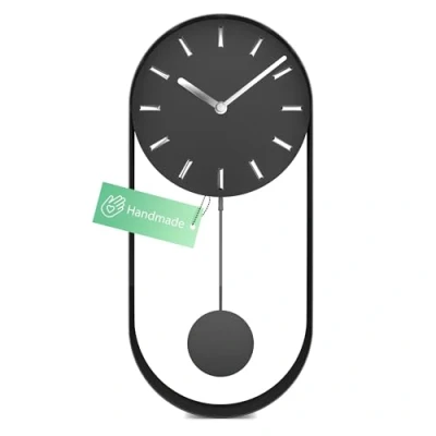 Afbeelding van Stille kwartsklok, geen tikkend geluid met slinger, nauwkeurig kwartsuurwerk, kleur: zwart, afmetingen: 35 x 16 4,5 cm