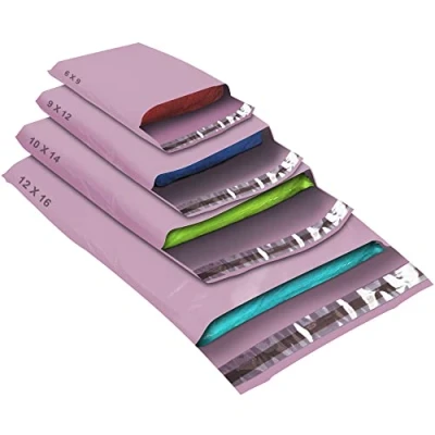 Afbeelding van 50 stuks roze postzakken in gemengde maten, zelfklevend, sterk en waterdicht, van kunststof voor pakketten, verpakkingen, klein, medium groot, 4 babyroze