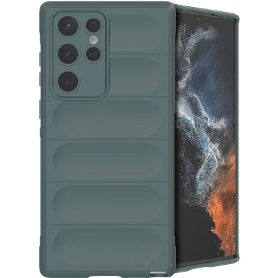 Afbeelding van iMoshion Hoesje Geschikt voor Samsung Galaxy S22 Ultra Siliconen EasyGrip Backcover Donkergroen