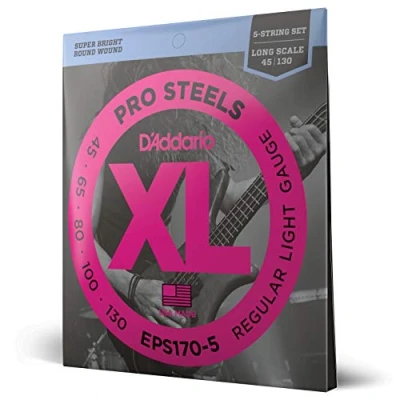 Afbeelding van D&#039;Addario 5er bas XL Pro Steels 45 130 65 80 100 130, EPS170 5 Snarenset voor string basgitaar