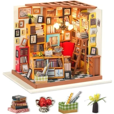 Afbeelding van Robotime miniatuur 3d broeikas knutselsets Poppenhuis met meubels en accessoires Educatief speelgoed voor meisjes (Bibliotheek)