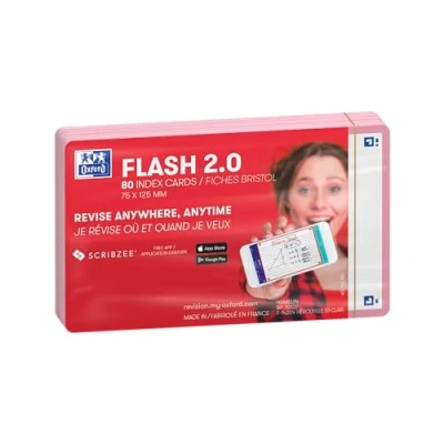 Afbeelding van OXFORD Flash 2.0 80 Bristol flits kaarten, 7,5 x 12,5 cm, witte achtergrond, effen, roze