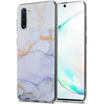 Afbeelding van Cadorabo Hoesje geschikt voor Samsung Galaxy NOTE 10 in Wit Paars Goud Marmer GM 09 Beschermhoes gemaakt van TPU siliconen Case Cover met mozaïek motief