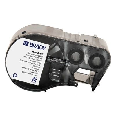 Image de Brady M4 48 427 étiquettes en vinyle laminé 25,40 mm x 19,05 9,50 (d&#039;origine) noir sur blanc/transparent