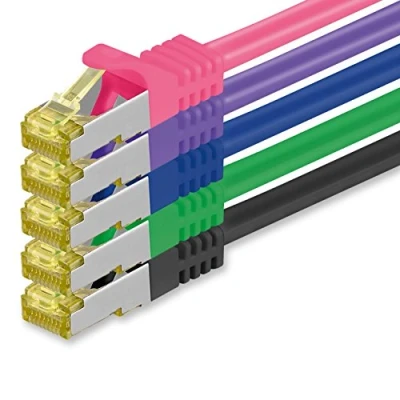 Afbeelding van 1aTTack.de Cat.7 netwerkkabel Cat7 ethernetkabel netwerk internet DSL modem router hub patchkabel LAN kabel ruwe 10 Gb/s (SFTP PIMF LSZH) set met Rj 45 stekker Cat.6a 0,5m 5 Farben 03 Stück