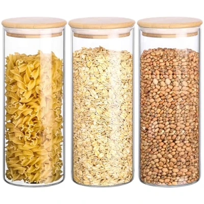 Afbeelding van Belle Vous 3 Pak Glazen Potten met Bamboe Deksels 950 ml Luchtdichte Voedsel Opslag Containers Keuken/Kelder Organisatie Set voor Pasta, Bloem, Ontbijtgranen, Suiker, Koffiebonen en meer