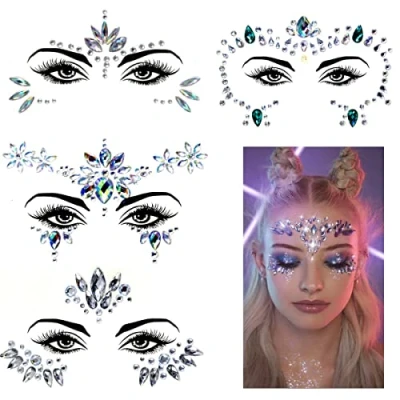 Afbeelding van 4 sets van gezichts edelstenen, gezichtssticker, tijdelijke glitter, tatoeage, kristallen en festivals, gezichtsdecoraties