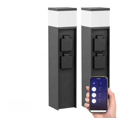 Afbeelding van ledscom.de 2 stuks PODEL buitenlichtklemmen, Smart Home, 39 cm, zwart, stopcontacten, inclusief G9 lamp, 501 lm, warm wit