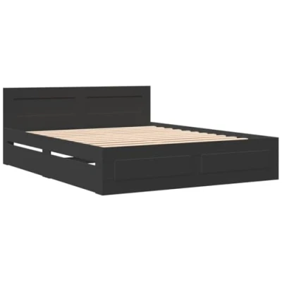 Afbeelding van vidaXL Bedframe met hoofdbord bewerkt hout zwart 160x200 cm