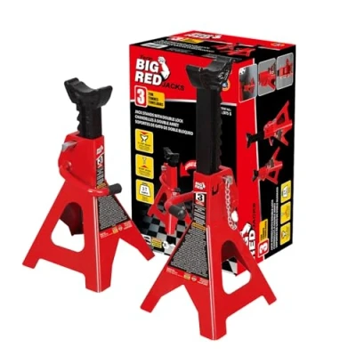 Afbeelding van BIG RED T43002A Torin stalen krikhouder dubbele vergrendeling, 3 ton capaciteit, rood, 1 paar