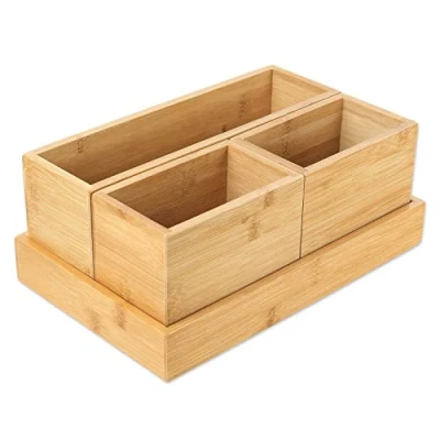 Afbeelding van Schramm® Set van 4 opbergdozen bamboe in verschillende maten, opbergdoos, organizer, ladeset, opbergsysteem
