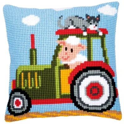 Afbeelding van Vervaco Tractor Kruissteekkussen pakket