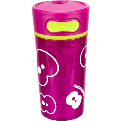 Afbeelding van FruitFriends Push &amp; Drink Drinkbeker 300 ml Paars Antilek Isolerend Drinkfles voor kinderen