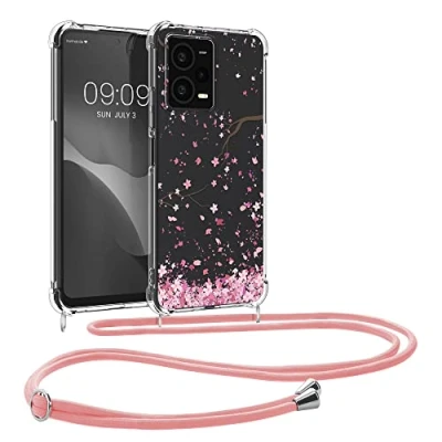 Afbeelding van kwmobile telefoonhoesje geschikt voor Xiaomi Redmi Note 12 Pro 5G Hoesje met telefoonkoord Back cover smartphone Case in poederroze / donkerbruin transparant