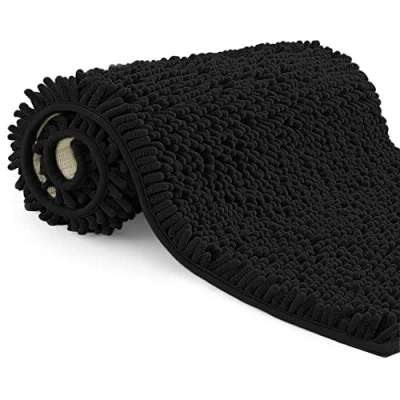 Afbeelding van Badmat van microvezel, badkamertapijt lengte 70 x 120 cm, wc mat, zacht, antislip, zwart