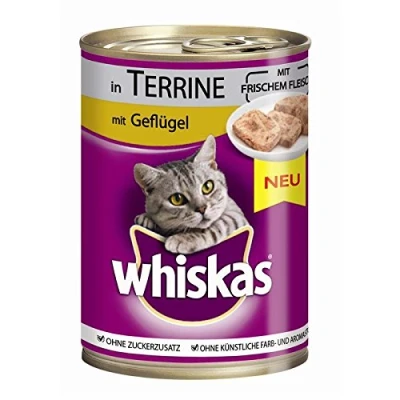 Afbeelding van Whiskas 1+ Blikken in Gelei / Saus 12 x 400 g Kattenvoer Gevogelte Terrine