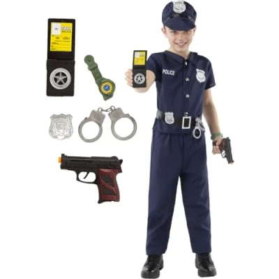 Afbeelding van Funidelia Politieagent kostuum met accessoires voor jongens, politieagent, FBI, beroepen kinderkostuum en Halloween, carnaval feesten. Maat 10 12 jaar