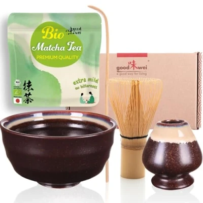 Afbeelding van Matcha Set Complete Theeceremonie met Japanse Biologische Thee, Schaal, Matchaklopper en Chasen Houder (Kumo)