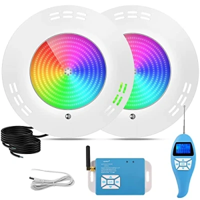 Afbeelding van LyLmLe Led zwembadspot, gevuld met hars, 35 W, extra plat, RGB, dimbaar, meerkleurig, externe synchronisator afstandsbediening, stralingshoek 140 graden, IP68 waterdicht, 12 V AC, 2 stuks