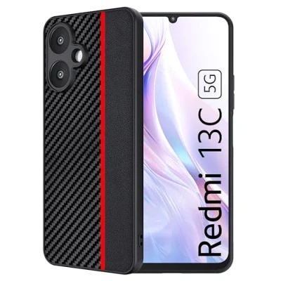 Afbeelding van FDHYFGDY beschermhoes voor Xiaomi Redmi 13C 5G, [camerabescherming], [krasbestendig en schokbestendig] [koolstofvezel] 5G